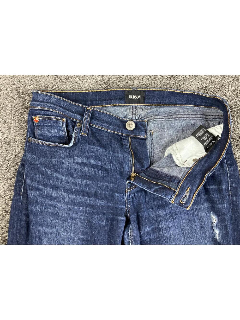Hudson Krista Super Skinny Jeans Womens Distressed Blue Crop Ankle Stretch Sz 28 - Picture 2 of 10